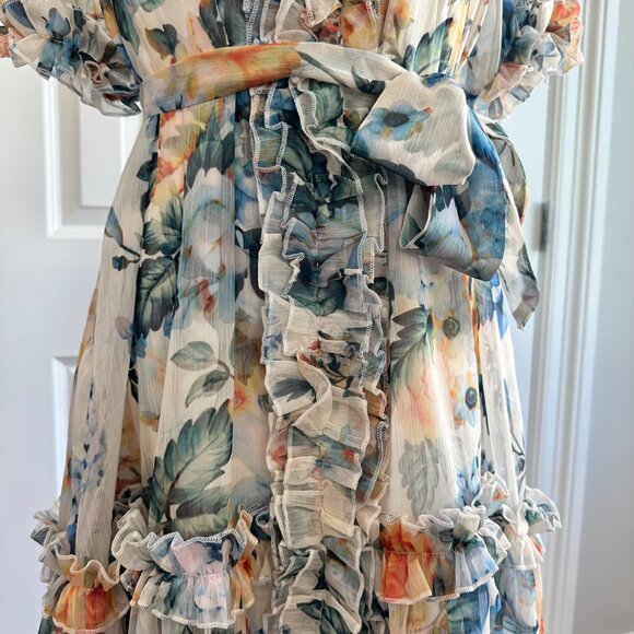 Aladore Floral Blue Orange Ruffle Tie Summer Vacation Cocquette Girl Dress Size6 - Picture 8 of 12